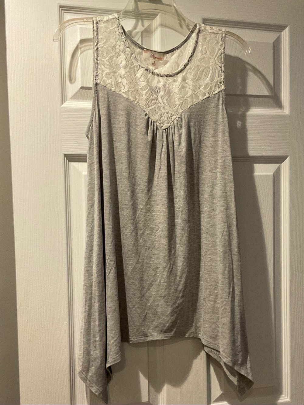 Misia Gray Tank Top with White Lace Yoke
